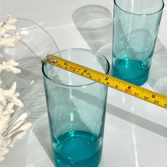 Aqua Blue Glass Tumblers / Tropical Cocktail Glasses Set of 4 - Picture 8 of 12